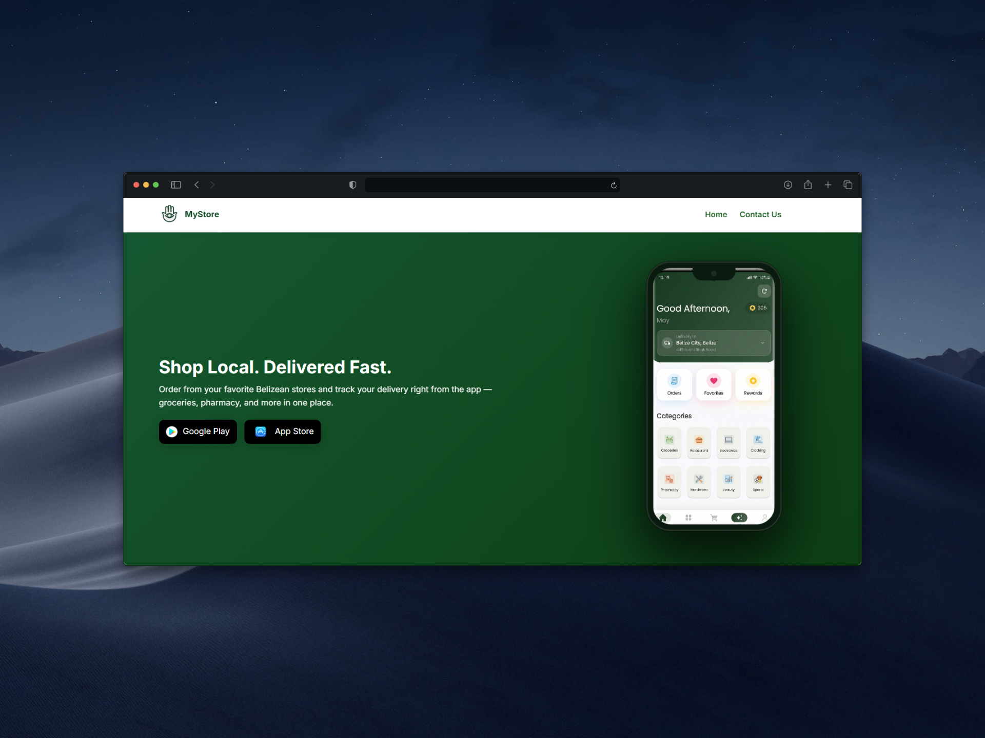 MyStore platform showing the three user types: customers, stores, and delivery drivers